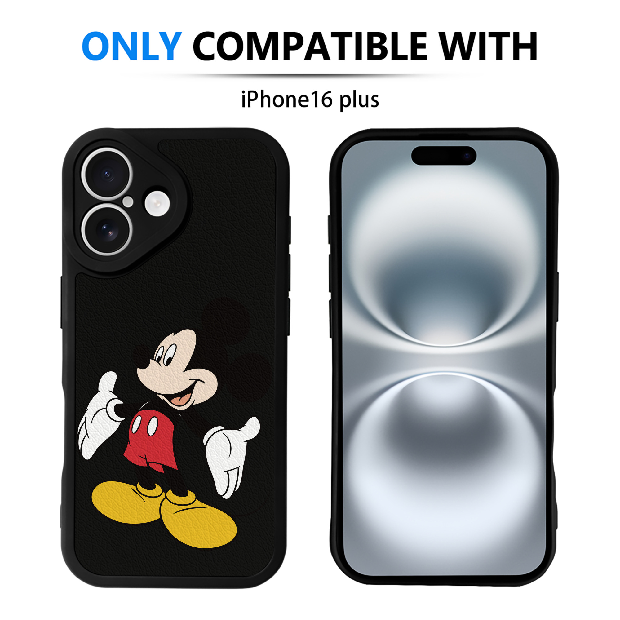 （画像用） ミッキーマウス Mickey Mouse 【iPhone 16シリーズ対応】シリコンスマホケース（レザー調） 材質：シリコン